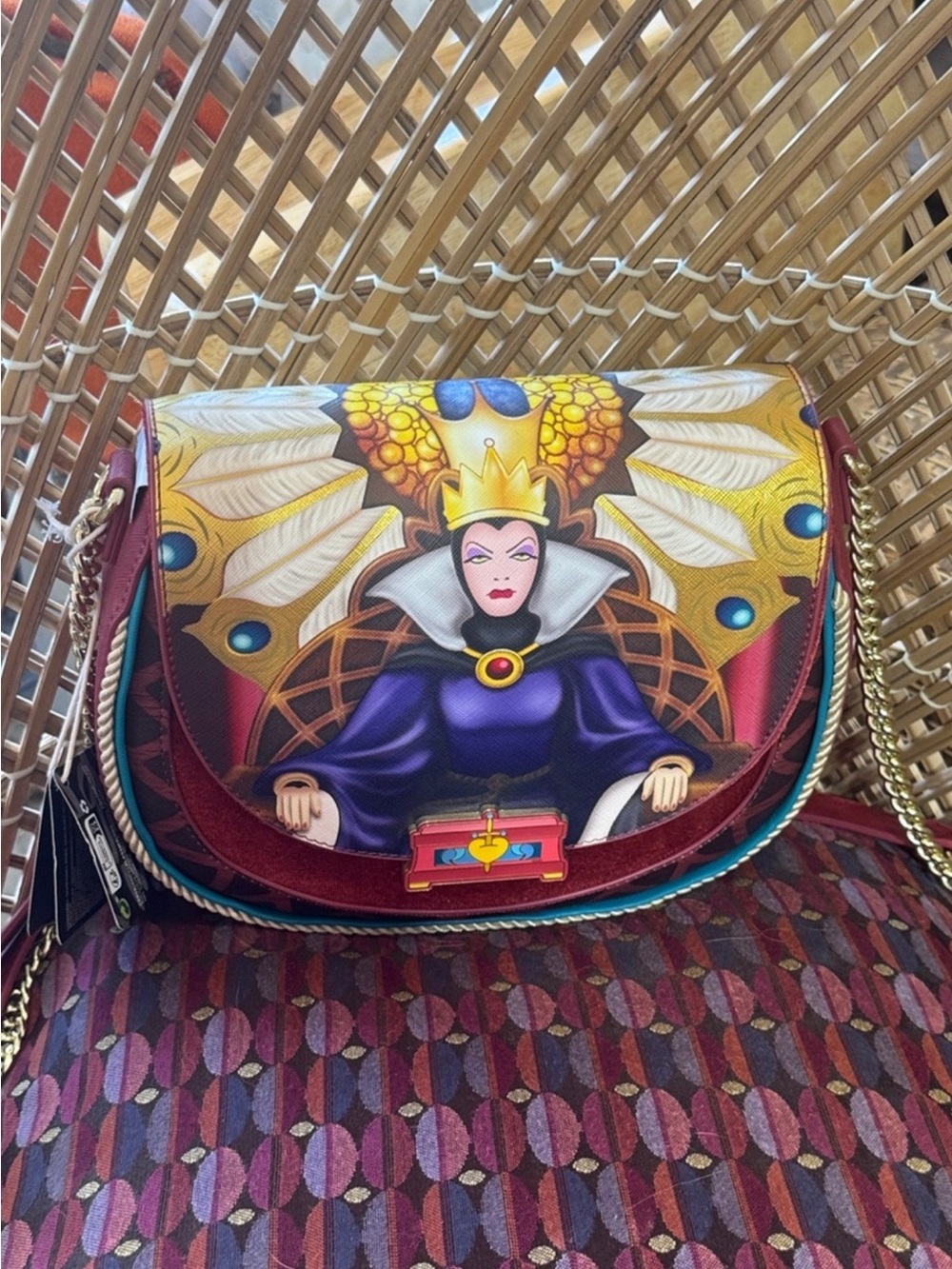 Loungefly Snow White Evil Queen Print Crossbody Bag in Burgundy NWT!